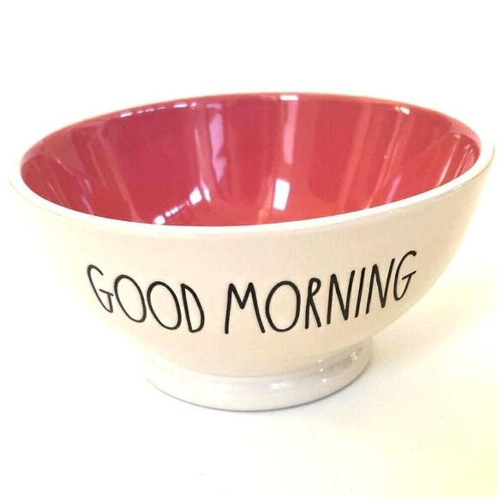 Rae Dunn Vintage Farmhouse Cereal Bowl Good Morning Pink Long Letter